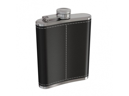 Flasque de poche / Bouteille de poche en acier inoxydable avec étui en cuir noir 240ml