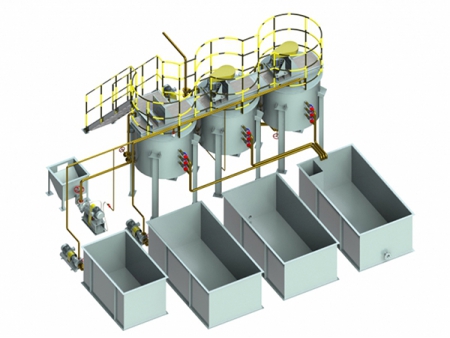 Installation de lixiviation par cyanure de l'or et de transport de poudres de zinc à petite échelle modulaire et délocalisable