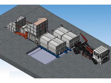 Station de transfert par compaction (poubelle mobile type horizontal)