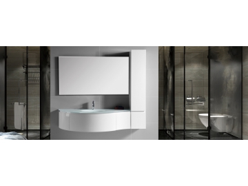 Meuble de salle de bain suspendu avec miroir, lavabo et armoire IL1559