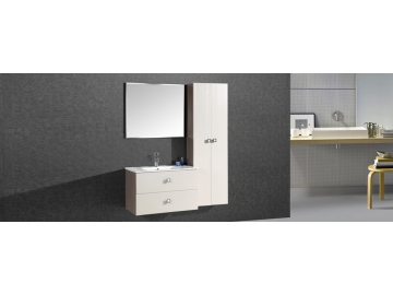 Meuble de salle de bain suspendu en blanc crémeux avec armoire et miroir mural IL2507