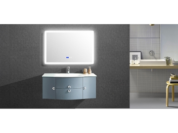 Meuble de salle de bain bleu avec miroir éclairé IL1905G