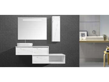 Meuble de salle de bain suspendu effet marbre avec miroir IL2610