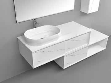 Meuble de salle de bain suspendu effet marbre avec miroir IL2610