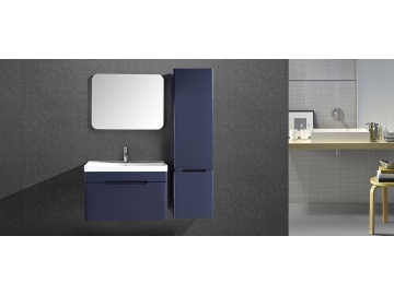 Meuble de salle de bain bleu mat avec miroir IL-2553
