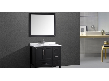 Meuble de salle de bain noir sur pieds avec miroir M-6503