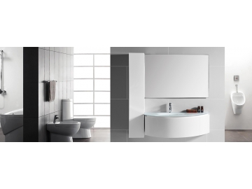 Meuble de salle de bain blanc avec miroir et dessus de vanité en verre IL1556