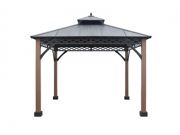 Gazebo à toit rigide 10' x 10', avec poteaux de style bois et toit en acier galvanisé