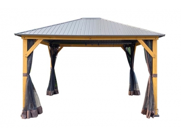Gazebo en bois 14' x 12', avec toit en acier galvanisé 				   Pavillon de jardin en bois / Tonnelle avec toit bois / Pergolas bois / Kiosque bois