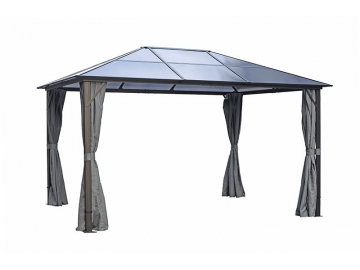 Gazebo à toit rigide 12' x 10', avec toit en polycarbonate et poteaux en aluminium