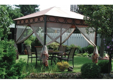 Gazebo à toit souple 10' x 10', (tissu en polyester) avec cadre en acier galvanisé
