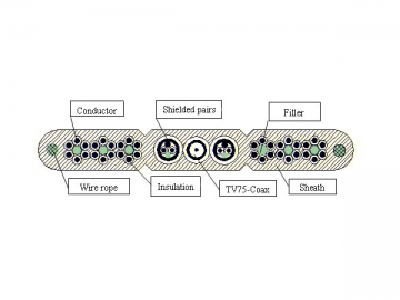 Câble plat pour ascenseurs TVVBPG-TV (Paire blindée, conducteur métallique, coaxial)