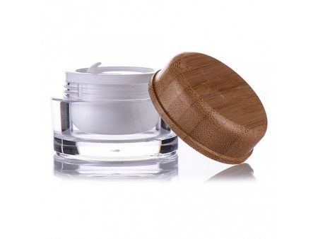 Pot cosmétique en acrylique avec couvercle en bambou, PMMA