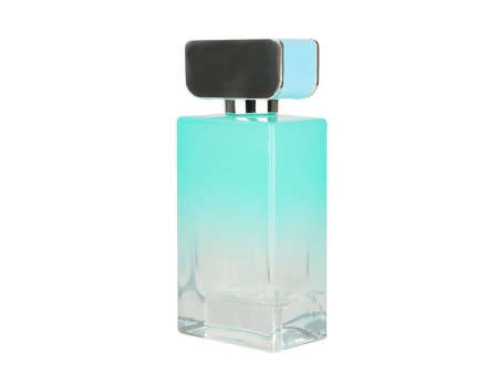 Flacon de parfum rectangulaire bleu et vert