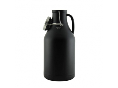 Growler noir à double paroi isolé sous vide et à bouchon rabattable 1.89L