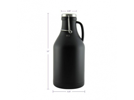 Growler noir à double paroi isolé sous vide et à bouchon rabattable 1.89L