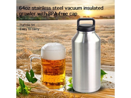 Growler à double paroi et à large ouverture avec bouchon de remplissage 1.89L