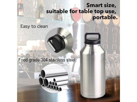 Growler à double paroi et à large ouverture avec bouchon de remplissage 1.89L