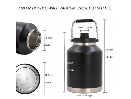 Cruche à vide en acier inoxydable avec couvercle à vis et poignée 5L / Carafe isotherme / Pichet isotherme
