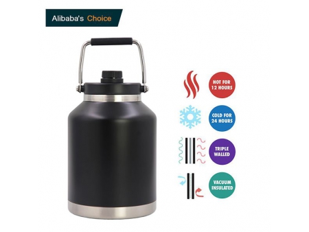 Cruche à vide en acier inoxydable avec couvercle à vis et poignée 5L / Carafe isotherme / Pichet isotherme