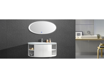 Meuble de salle de bain suspendu simple avec miroir lumineux rond IL1901