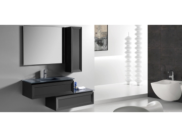 Meuble de salle de bain suspendu noir avec miroir IL-1561
