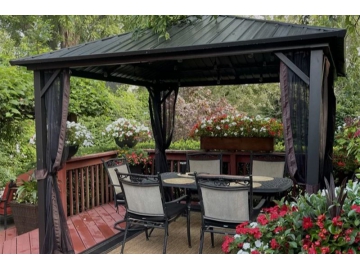 Gazebo à toit rigide 10'x10', en acier galvanisé avec moustiquaire