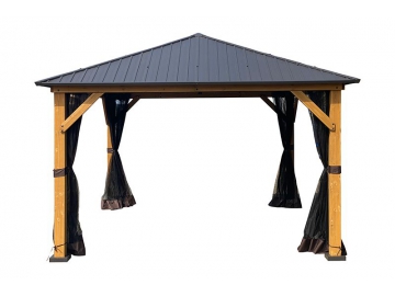 Gazebo en bois 14' x 12', avec toit en acier galvanisé 				   Pavillon de jardin en bois / Tonnelle avec toit bois / Pergolas bois / Kiosque bois