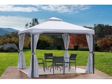 Gazebo à toit souple 10' x 10', avec toiture en toile de polyester et rideau d'intimité